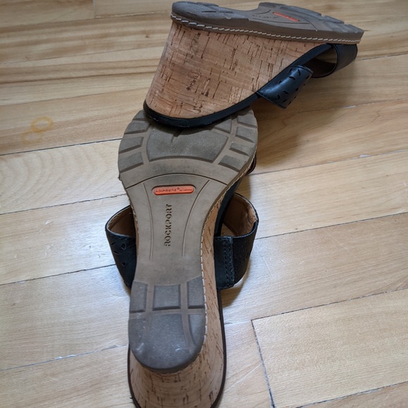 Rockport leather wedge sandals black - Picture 3 of 4